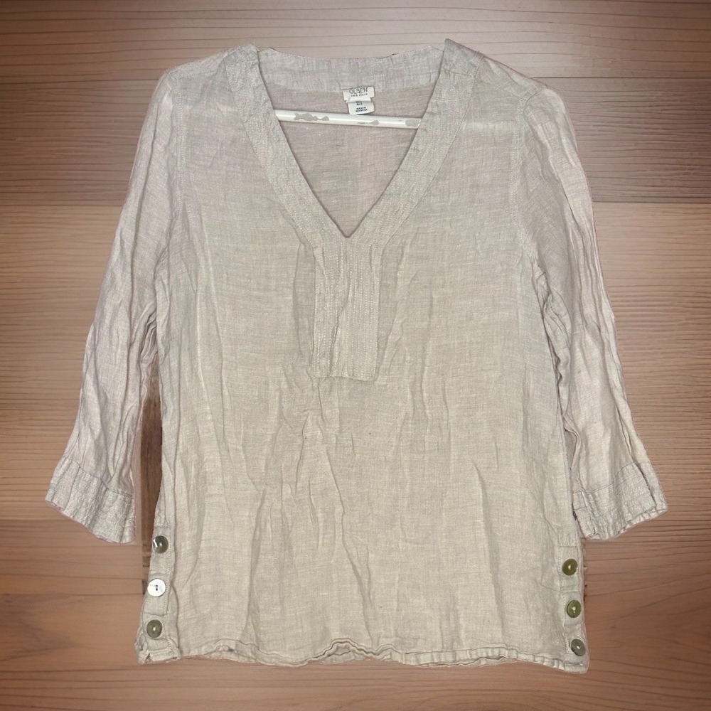 Sigrid Olsen 100% Linen Tunic Top Women's S Gray Boho Lagenlook Coastal Grandma